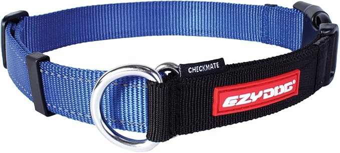 EzyDog Checkmate Martingale Collar for Dogs – Premium Nylon Training Dog Collar for Easy Control with no Choking (Medium, Blue)