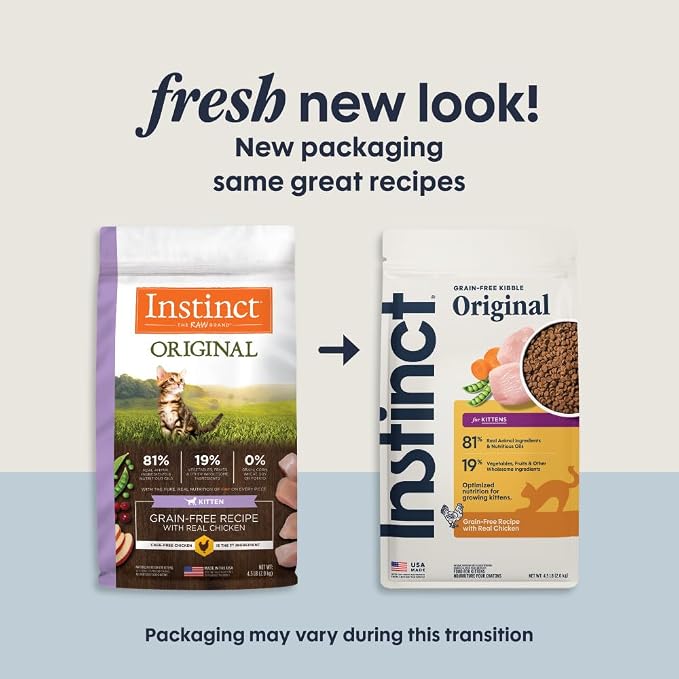 Instinct Original Kitten Dry Food, Raw Coated, Real Chicken, 4.5 lb. Bag | Raw-coated kibble with cage-free chicken, high animal protein, DHA, probiotics, and omegas to support growing kittens