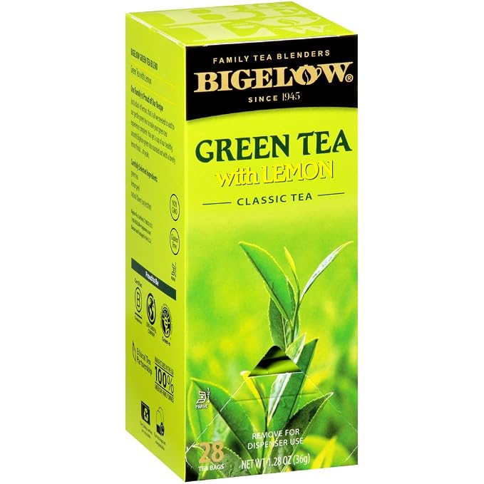 Bigelow Green Tea with Lemon Tea Bags 28-Count Box (Pack of 1) Green Tea Bags with Lemon Peel and Natural Flavors Rich in Antioxidants