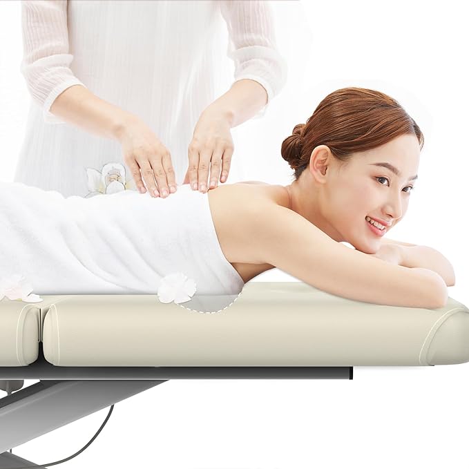 Heavy-Duty Electric Lift Massage Table with Electric Adjustable Backrest and Legs, Wide Physical Therapy Massage Bed with Wheels, Professional Spa Facial Bed, PU Leather, 32'' W × 75'' L