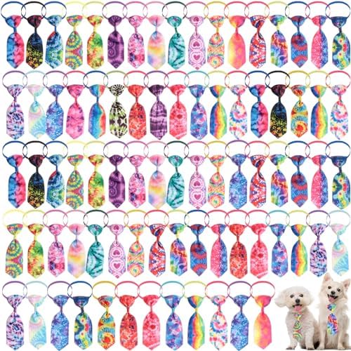 Wesiti 80 Pcs Dog Tie for Small Dogs Assorted Pattern Cat Tie Cat Collar Bows Bowtie Collar Bowtie for Small Medium Puppy Pet Photography Grooming Party(Vibrant Style)