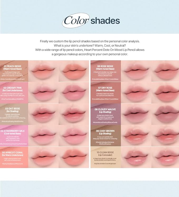 Heart Percent Dote On Mood Lip Liner Pencil, Long-Lasting Creamy Lip Crayon Smooth Lipliner Retractable Lipstick Overlip Line Color 0.8g, #09. Cozy Brown