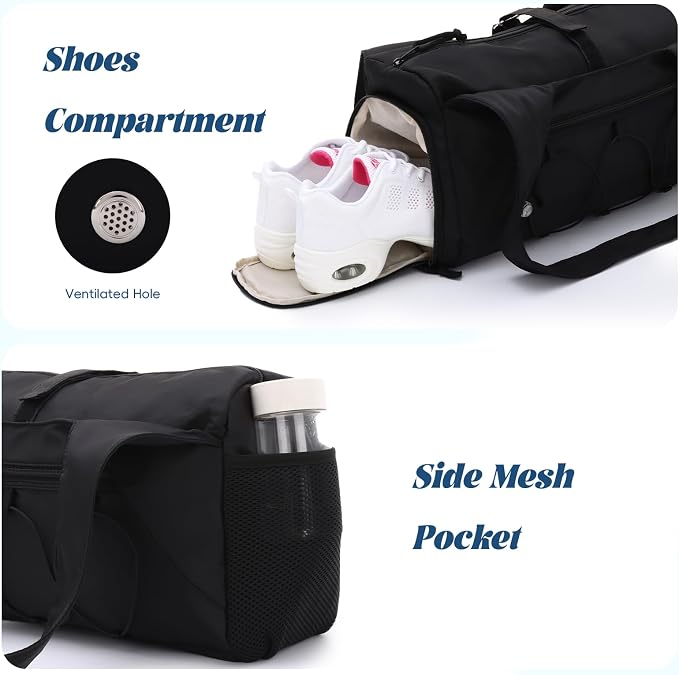 Oweisong Gym Bag for Women Sports Duffel Bag Lightweight Yoga Tote Travel Carry On Handbag with Shoes Compartment