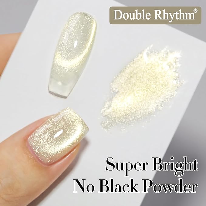 Double Rhythm Cat Eye Gel Polish with Magnet 15ML Ice Glass Holographic Glitter Shimmer Translucent Sheer Color Salon Soak Off Magnetic at Home (Gold-MC1140)