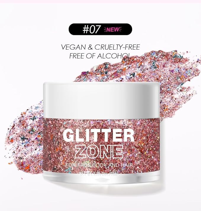 BestLand Body Glitter Gel for Women and Kids – Sparkle Glitter Makeup for Face, Body & Hair – Long Lasting Shimmer Gel for Festival accessories, Rave, Halloween, Party, Mermaid Look (07 Pink Stardust)