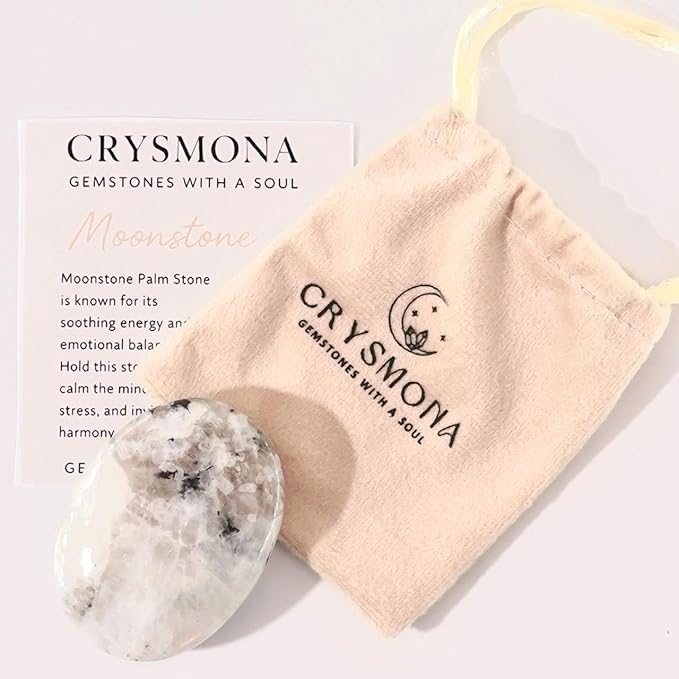 Large Natural Moonstone Gemstone Polished Palm Stone Healing Crystals Thick Natural Reiki Worry Stone Energy Balancing Anxiety Stress Relief Meditation 1 Pc
