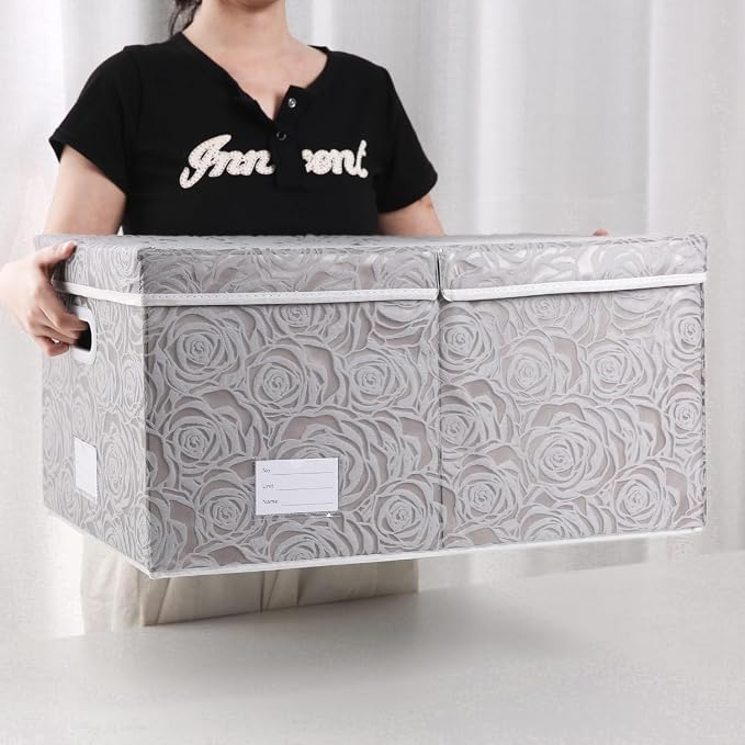 Jumbo Collapsible Storage Cubes with Lids Fabric Decorative Storage Bins Boxes Organizer Baskets with Cover Handles for Bedroom Closet Living Room 23.2x15.7x11.8 Inch 3 Pack
