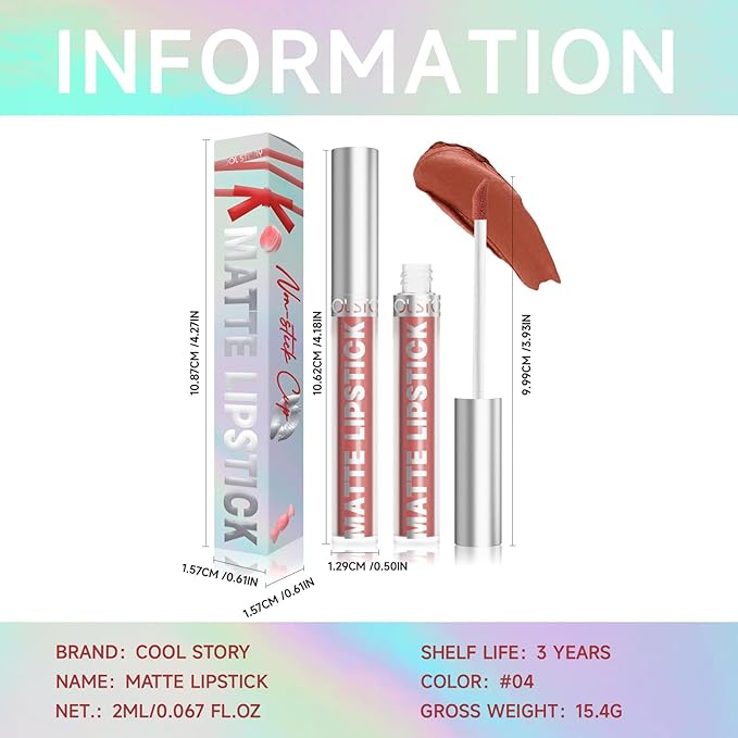 COOL STORY Matte Lip Stain Tint Highly Pigmented Color Long-Lasting Waterproof (04)
