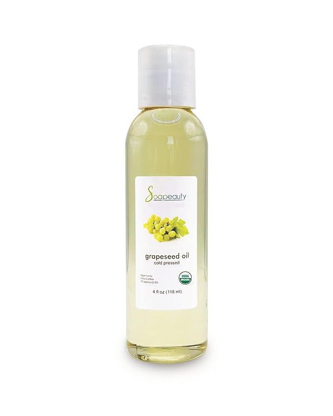 Soapeauty Grapeseed Oil Cold Pressed Unrefined USDA Certified Organic | 100% Pure & Natural | Carrier for Essential Oils, Soap Making | Moisturizer for Face, Skin, Hair, Nails, Body - 4 Fl Oz