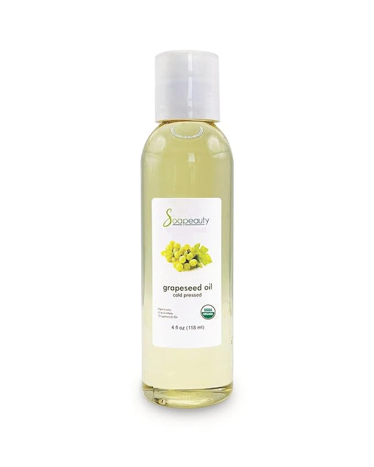 Soapeauty Grapeseed Oil Cold Pressed Unrefined USDA Certified Organic | 100% Pure & Natural | Carrier for Essential Oils, Soap Making | Moisturizer for Face, Skin, Hair, Nails, Body - 4 Fl Oz