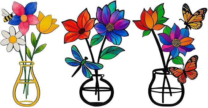 VEWOSTAR 3 Pcs 3D Metal Flowers Wall Art,Outdoor Fence Wall Art Decor | Minimalist Decor for Living Room Bathroom Bedroom Dining Room, Housewarming Gifts Christmas Decoration