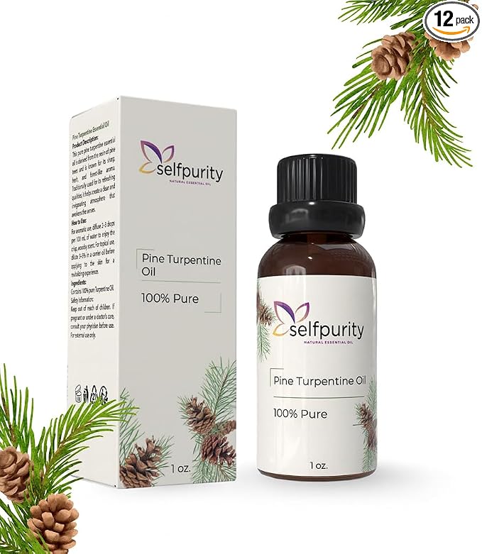 Pine Turpentine Essential Oil 1 Oz (30ml) – 100% Pure Natural Turpentine Oil for Aromatherapy Diffuser, Massage, Skin Care, DIY Soap & Candle Making – Fresh Forest Aroma, Pack of 12