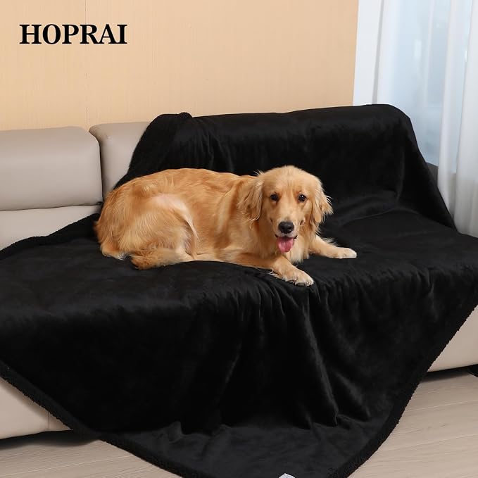 Dog Blanket, Waterproof Reversible Sherpa Fleece Throw Blanket, Furniture Cover for Bed, Couch, Sofa Protection from Liquid Pee and Pet Fur of Puppy, Cat (Black S28*39inches)