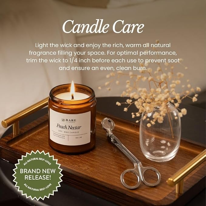 Bare Botanics Non-Toxic Yuzu Mandarin 9oz Soy Candle - 100% Plant-Based Fragrance Oils - Handpoured in WI - 40+ Hrs
