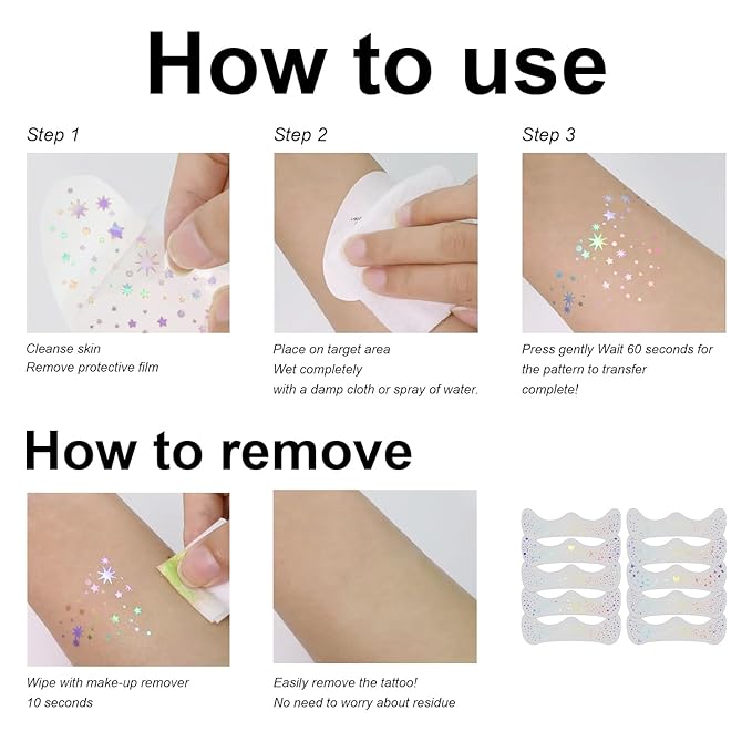 10Pcs Face Makeup Patches, Glitter Freckles Face Tattoo for Teenagers & Young Women, Sparkle Freckles Makeup Patches, Waterproof Face Glitter Freckles for Christmas (10PcsA Holographic Multicolor)