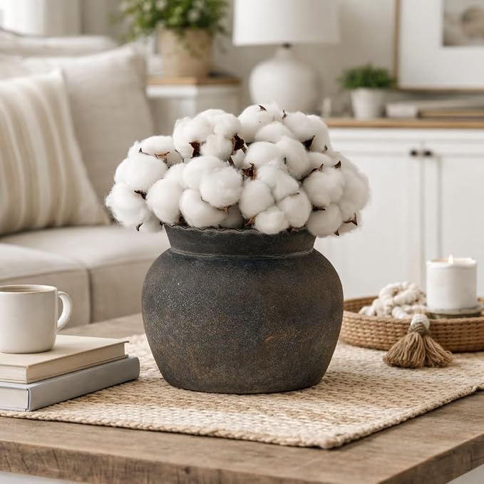 SIDUCAL Ceramic Flower Vase with Wide Mouth Lace, 5.1 Inch Pottery Rustic Farmhouse Boho Vases, Small Terracotta Vase for Home Decor, Table, Living Room, Bathroom, Shelf, Wedding, Bronze