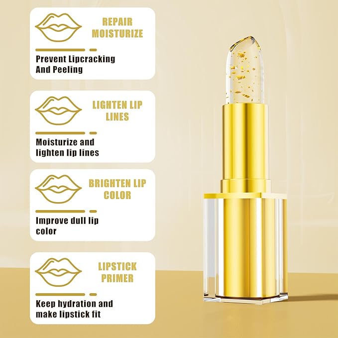 Color Changing Lipstick, Gold Crystal PH Lipstick Color Changing, Clear Lip stick That Changes Color, Long Lasting Moisturizing Tinted Lip Balm, Non-Sticky Formula, Lip Gloss for Women (2pcs, 0.12oz)