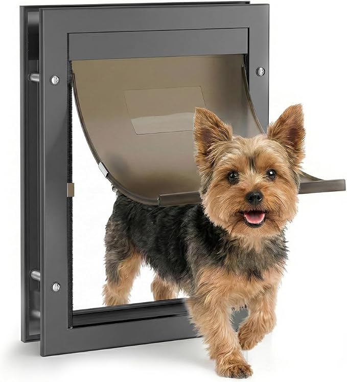 Dog Door for Large Dogs, Large Black Aluminum Frame Pet Door with 2-Way Lock, Easy Install on Interior Door/Screen/Wall, Weatherproof Magnetic Flap