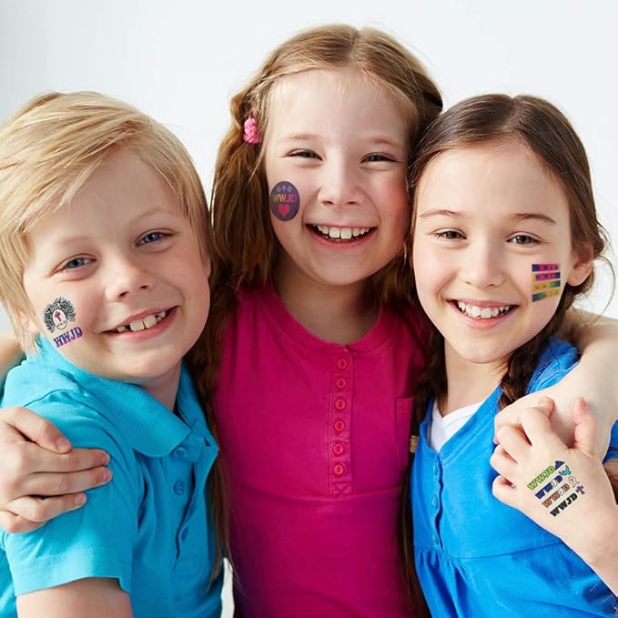 ArtCreativity What Would Jesus Do Temporary Tattoos for Kids - Bulk Pack of 144 Non-Toxic 2 Inch Pre-Cut Jesus Christian Tattoos Stickers - Christian Religious Birthday Party Favors and Goodie Bags