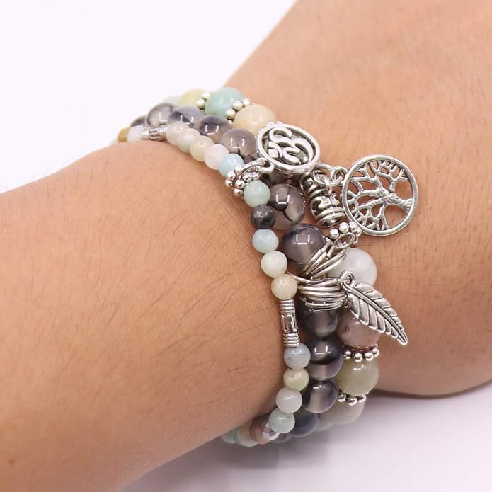 UEUC Tree of Life Yoga Healing Stone Bracelets,Multilayer Lotus Chakra Stone Reiki Bracelet Sets,Anxiety Crystal Natural Stone,for Women Stress Relief