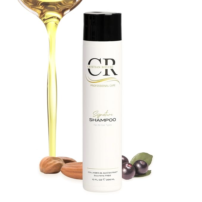Cristian Rovere - Signature Shampoo - Infused With Collagen, Acai Extract & Organic Argan Oil - Sulfate Free & Paraben Free for All Hair Types - Strengthening & Hydrating Shampoo - 10 Fl Oz