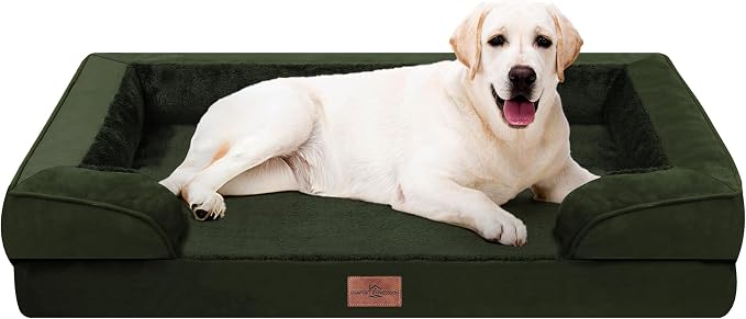 Comfort Expression Waterproof Orthopedic Dog Beds for Extra Large Dog | Supportive Egg Crate Foam XL Dog Bed with Removable Bolster, Dog Couch with Washable Cover & Non-Slip Bottom, 45x35 Inch