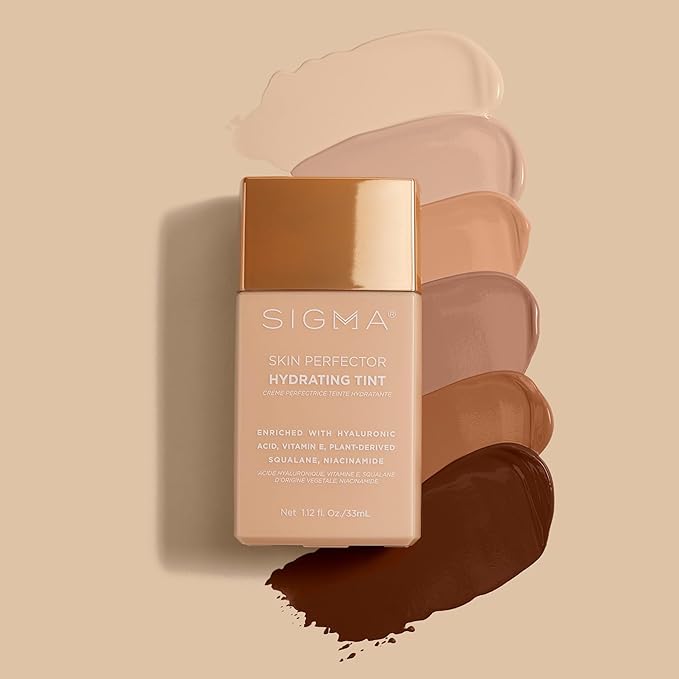 Sigma Beauty Skin Perfector – Hydrating Skin Tint Foundation for Lightweight, Buildable Coverage, With Hyaluronic Acid, Niacinamide Serum, and More (3 Medium Golden Tint, 1.12oz)