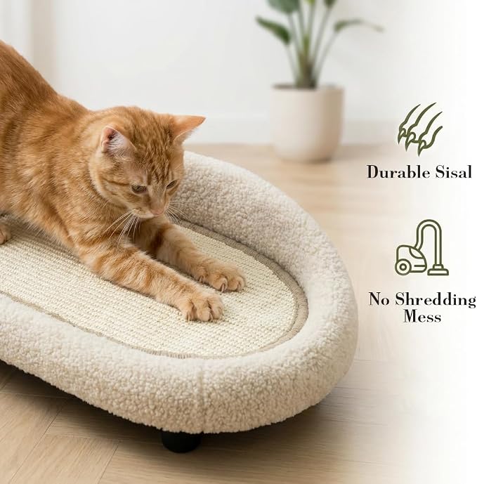 Cat Sisal Scratcher Bed with Refill Pad, Horizontal Scratching Sofa, Sisal Couch for Indoor Cats, Off-White Color