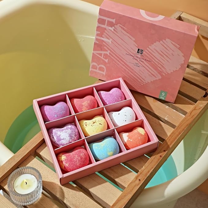 LADO PETRA Bath Bombs Gift Set for Christmas, 9 x 1.41 Oz/ 40g. Essential Oil Spa Bomb Fizzies, Relaxation, Moisturizing and Fun for Women, Wife, Mom, Girls, Teens, Daughter and Her
