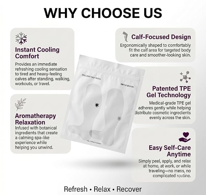 Calf Care Patch | Aromatherapy Patch for Tired Legs & Calf Swelling | Soothing & Refreshing Leg Care at Home | Gentle on Sensitive Skin | Natural Plant Extracts | 1 Box 8 Patches