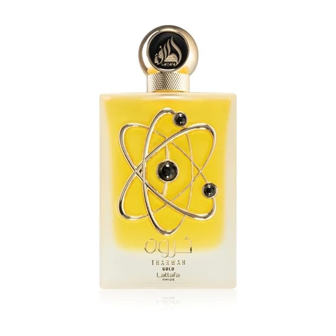 Lattafa Pride Tharwah Gold For Unisex 3 Piece Gift Set (3.4 Fl Oz EDP + 0.65 Fl Oz EDP + 6.67 Fl Oz Deo)