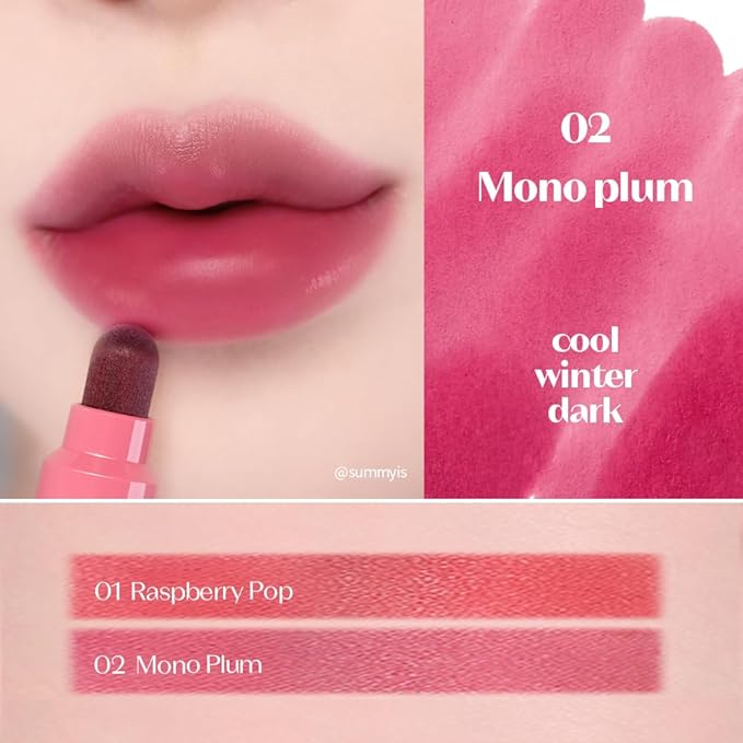 ETUDE Dear Darling Marker Tint Raspberry Pop+Mono Plum set (2 pcs) | Hydrating & Long Lasting Lip Stain | High Pigmented Lip Maker with Easy Drawing Tip | Korean Daily Lip Tint, Korean Makeup, Kbeauty
