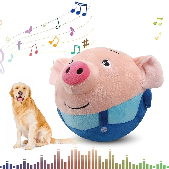 Interactive Dog Toys,2024 New Active Moving Pet Plush Toy,Squeaky Moving Dog Ball Toy,Rechargeable Puppy Toys to Keep Them Busy,Washable Pig Plush Toys(Blue Pig)