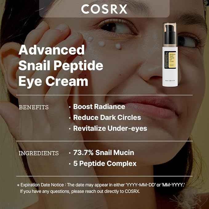 COSRX Peptide Collagen Hydrogel Eye Patch + Snail Mucin Peptide Under Eye Cream, Korean Skin Care