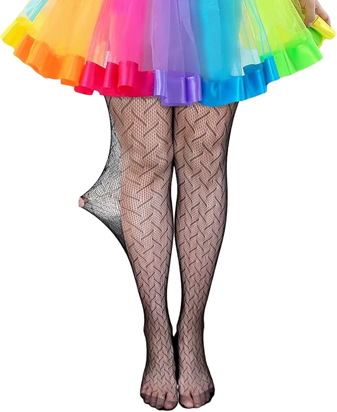 Girls Fishnet Stockings for Princess Dress High Waist Mesh Tights Cute Pattern Knit Socks