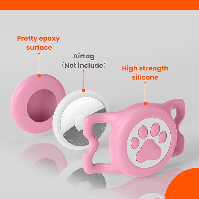 IP68 Waterproof for AirTag Dog Collar Holder, Silicone Dog Air tag Holder for Apple Air Tag (Pink&Rose)