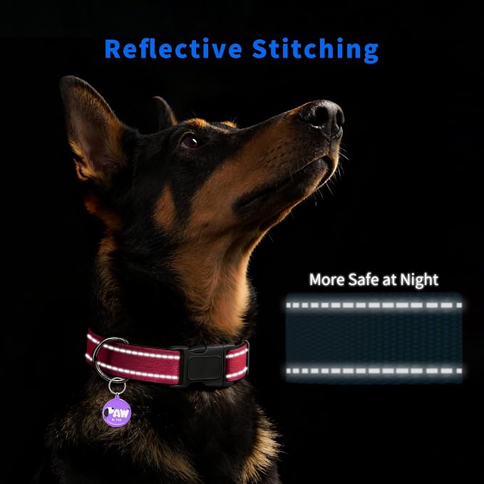 Personalized Collar with QR Code Tag, Medium, Red | Reflective Dog Collar with Smart ID Tag, Dog Collars for Medium Dogs