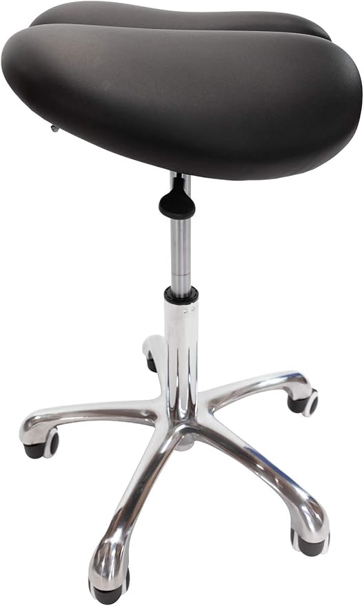 Saddle Stool with Wheels Rolling Chair - Ergonomic Split Seat Design, 360° Swivel Mobility, and Heavy Duty Adjustable Height - Professional Salon, Massage & Esthetician Spa Stool - (Black)