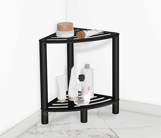 Stainless Steel Shower Stool, Shower Stool for Inside Shower,Corner Shower Bench for Shaving Legs，Shower Foot Rest for Small Bathroom, Matte Black Shower Seat
