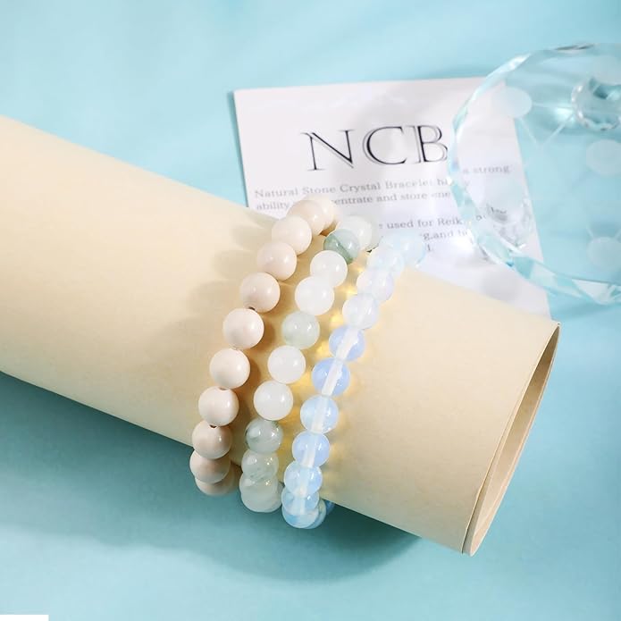 NCB 2.3-Piece 4mm Natural Crystal Gemstone Stretch Bracelets – Handmade Reiki Energy Healing Jewelry for Meditation,Yoga, Unisex