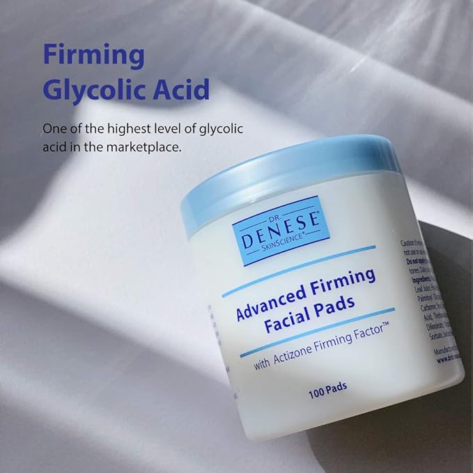 Dr. Denese SkinScience Advanced Firming Facial Pads 100 Count – Professional Exfoliator with Glycolic Acid, Peptides and Aloe for Smooth Radiant Skin, Refined Pores – Dermatologist Tested Cruelty Free