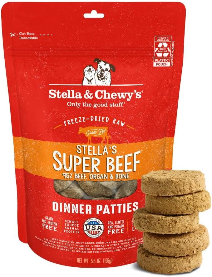 Stella & Chewy’s Freeze Dried Raw Dinner Patties – Grain Free Dog Food, Protein Rich Stella’s Super Beef Recipe – 5.5 oz