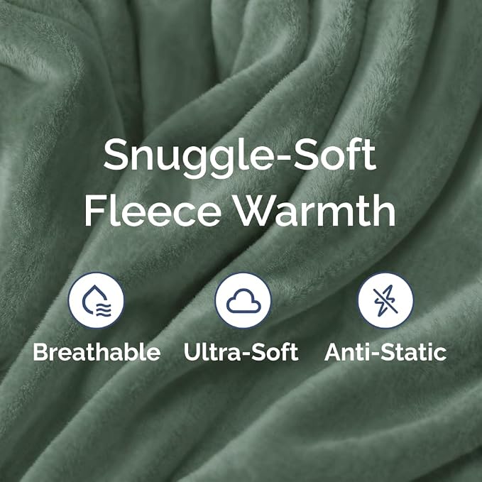 Fleece Blanket Full Size - Ultra-Soft Flannel Fleece Blanket - Sage Green | Soft, Warm, Outdoor Picnic Blanket for Camping, Travel, Lightweight, Cozy, Anti-Static, Home Decor Gifts for Men & Women