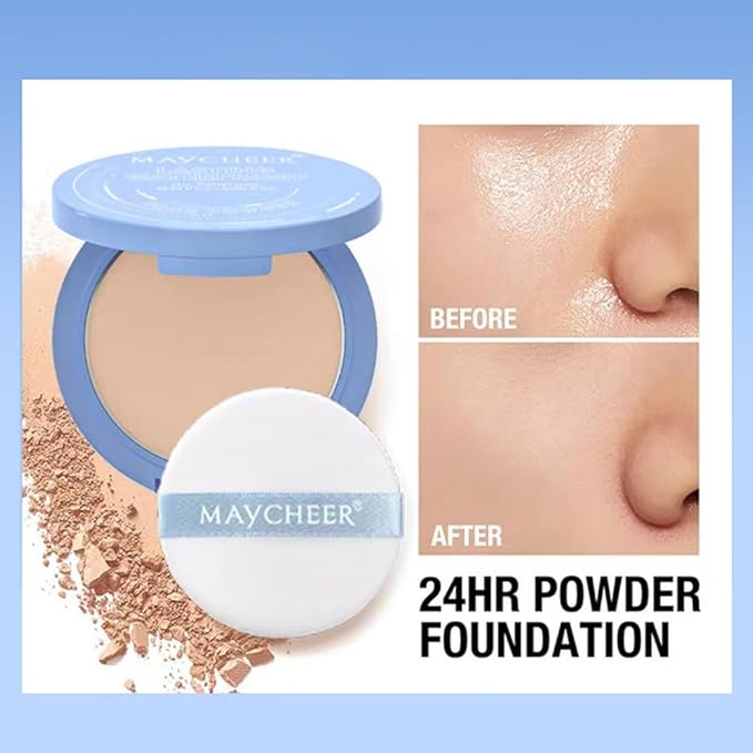 LAMUSELAND Pressed Powder Compact, Oil Control Brighten Skin 6 Colors Face Powder, Whitening Highlighting Face Makeup Tools for Women Girls (JG07)