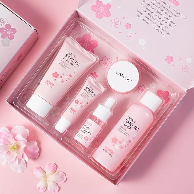 Skin Care Set, Cherry Facial kit for women, Skincare Kit Gifts For Teenage Girls, Skin Care Kit, Skincare Sets & Kits with facial wash, Toner, Serum, Eye Cream, Face Cream Birthday Beauty Care 5pcs