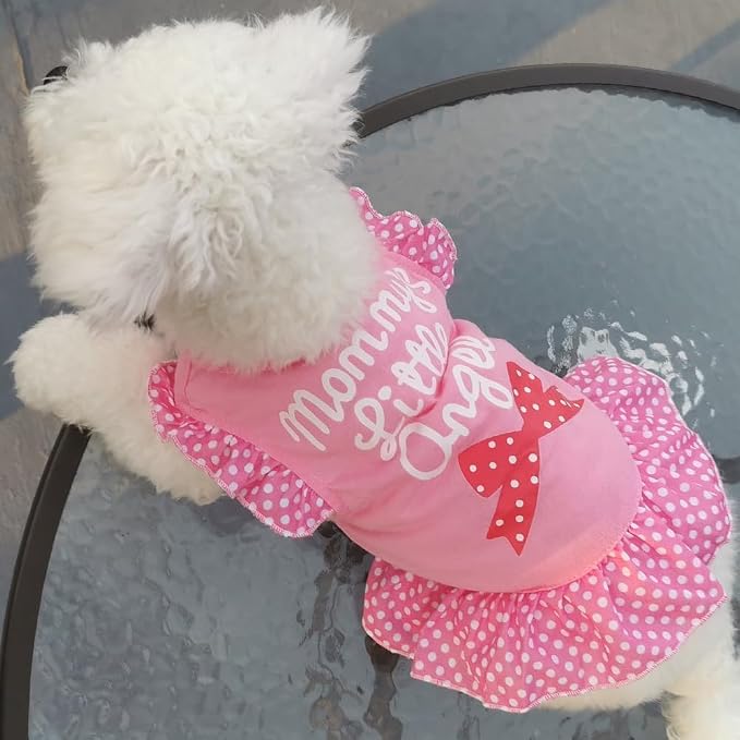 XPUDAC 4 Pieces Dog Dress Shirt Puppy Clothes for Small Girl Cute Doggie Dresses Summer Clothes Apparel for Dogs Cats (Pink Angel, Medium(8-11 lbs))