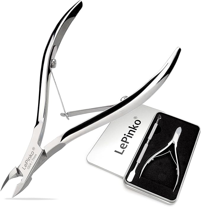 LePinko Professional Cuticle Trimmer with Cuticle Pusher, Super Labor-saving Dead Skin Nippers, Sharp Hangnail Remover for Fingernail Toenail, Pedicure Manicure Nail Care Tool for Women Men, 7mm Jaw