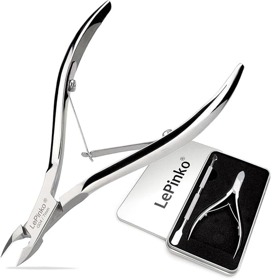 LePinko Professional Cuticle Trimmer with Cuticle Pusher, Super Labor-saving Dead Skin Nippers, Sharp Hangnail Remover for Fingernail Toenail, Pedicure Manicure Nail Care Tool for Women Men, 7mm Jaw