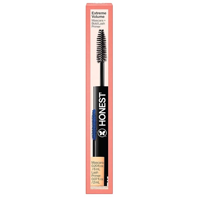 Honest Beauty 2-in-1 Extreme Volume Clean Mascara, Bold Lash Primer with Castor Oil, Maximum Curl, Vegan, Safe for Sensitive Eyes, Black, .27 fl oz