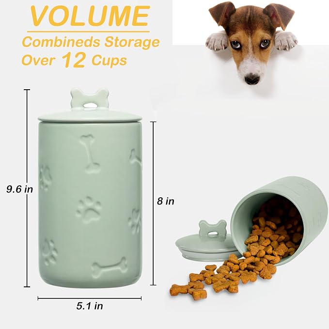 Dog Treat Container Airtight - 9"x5" Ceramic Big Treats Jar with Lid(Green)